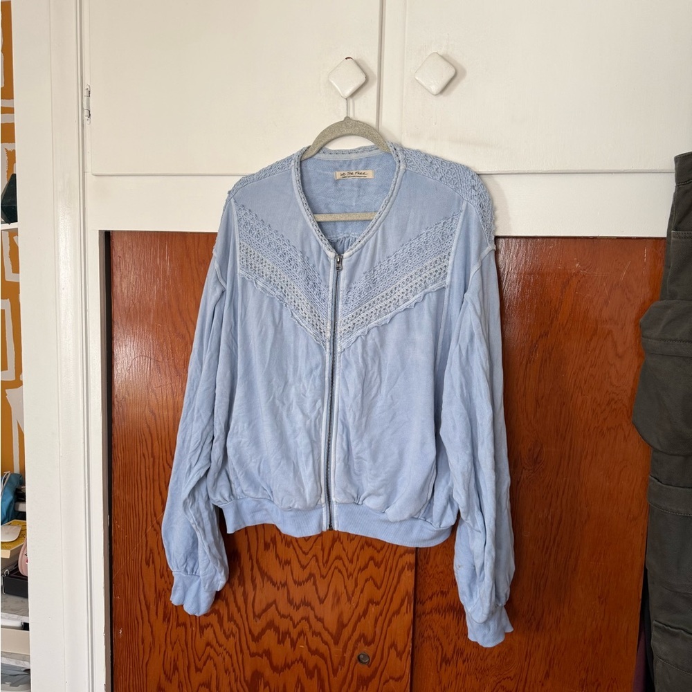 Free people Light Blue crochet Detail  bomber Jacket - Picture 4 of 11